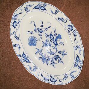 Vintage Blue Danube Onion Japan Banner Logo 14 inch oval platter